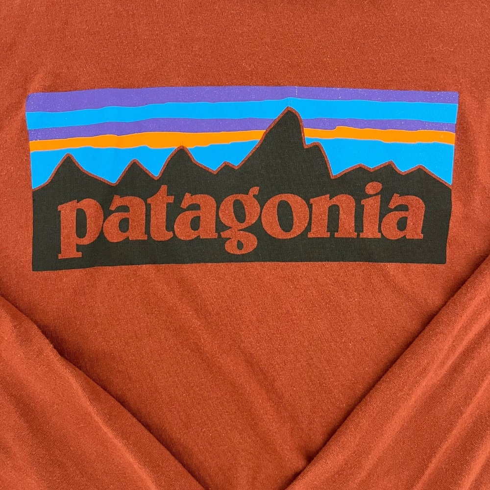 Patagonia Mens Size Large T-Shirt Burgundy Red Long Sleeve Logo‎ Regular Fit - Picture 6 of 9